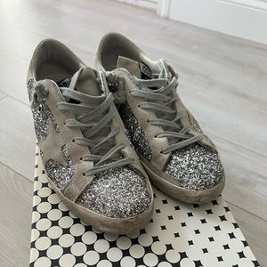 Golden Goose Superstar Suede Glitter Low-Top Sneakers